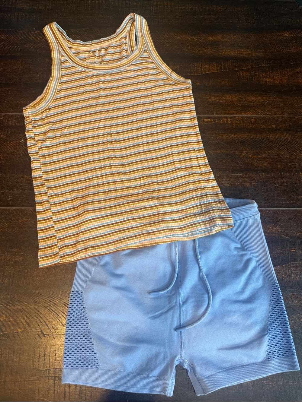 American Eagle Striped Ribbed Tank Top in Blue, Mustard & White